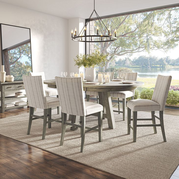 Telluride Driftwood Gray and White Upholstered 7 Piece Counter Height Dining Set
