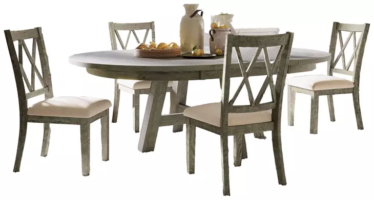 Telluride Driftwood Gray and Beige Upholstered 5 Piece Counter Height Dining Set
