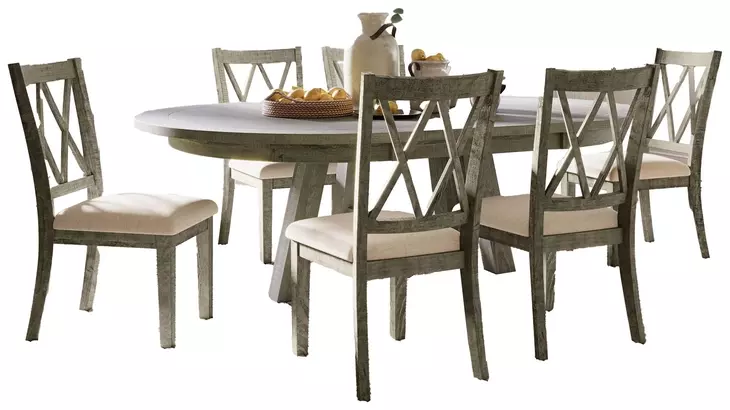 Telluride Driftwood Gray and Beige Upholstered 7 Piece Dining Set