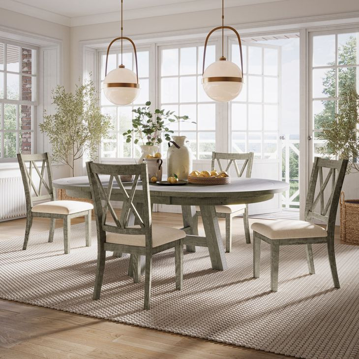 Telluride Driftwood Gray and Beige Upholstered 5 Piece Dining Set