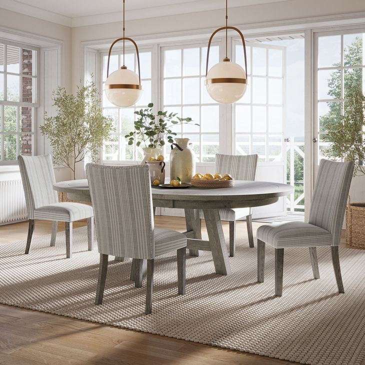 Telluride Driftwood Gray and White Upholstered 5 Piece Dining Set
