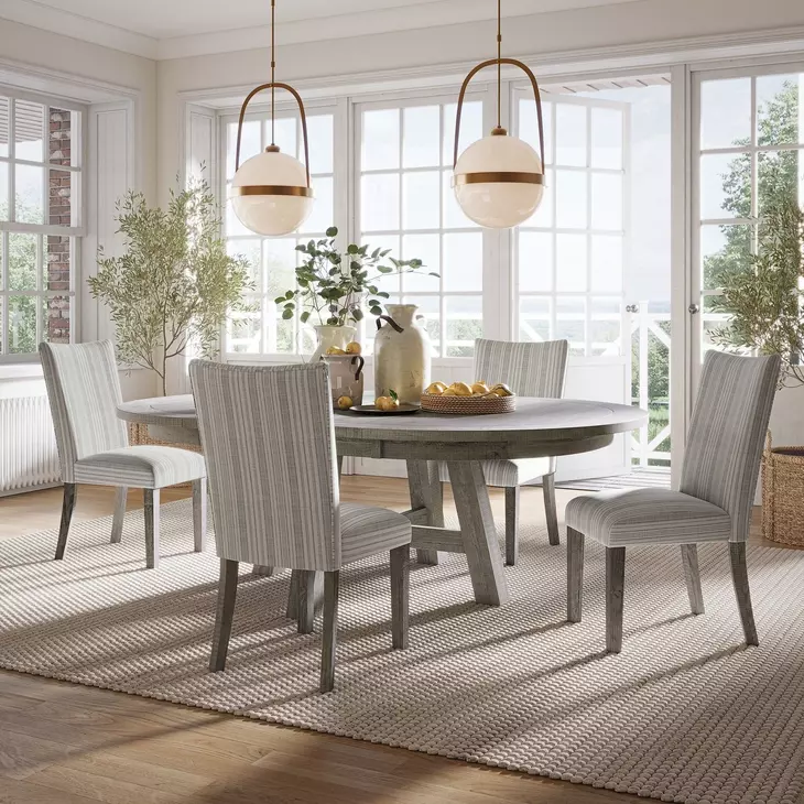 Telluride Driftwood Gray and White Upholstered 5 Piece Dining Set