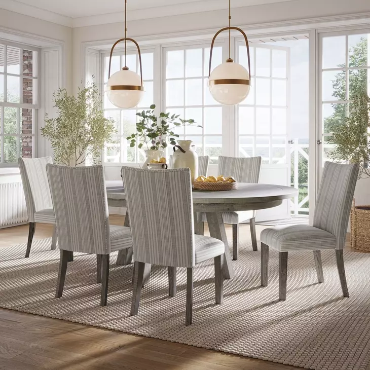 Telluride Driftwood Gray and White Upholstered 7 Piece Dining Set