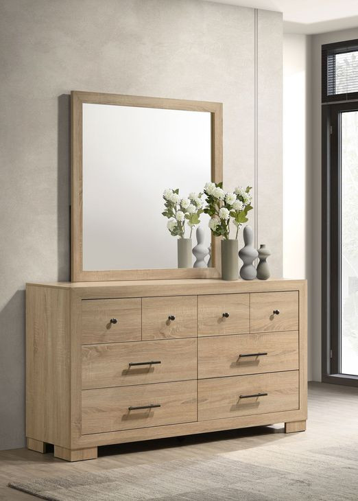 Arielle Light Oak 6 Drawer Dresser with Mirror