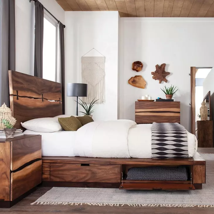 Winslow Smokey Walnut and Coffee Bean Queen Storage Platform Bed