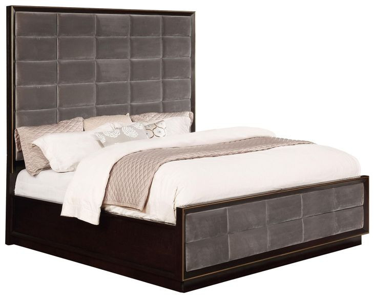Durango Smoked Peppercorn And Grey King Upholstered Panel Bed