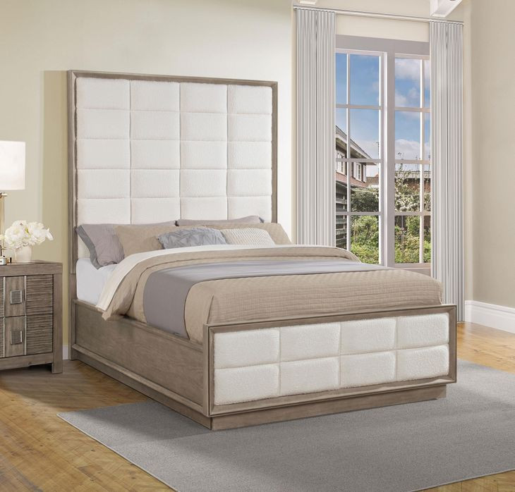 Durango Washed Oak Queen Upholstered Panel Bed