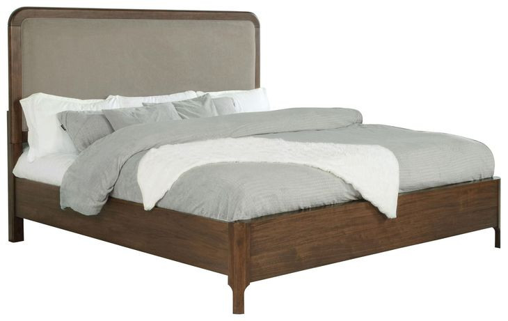 Maderia Walnut King Upholstered Panel Bed