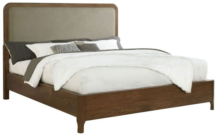 Maderia Walnut and Taupe California King Upholstered Panel Bed