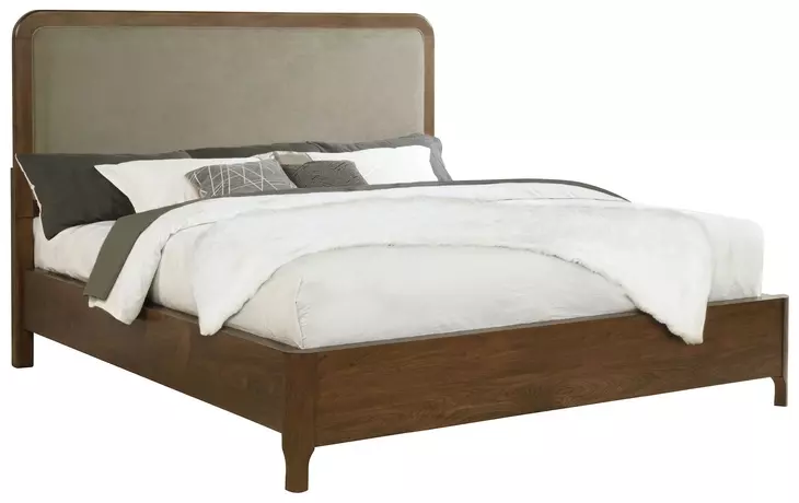Maderia Walnut and Taupe California King Upholstered Panel Bed