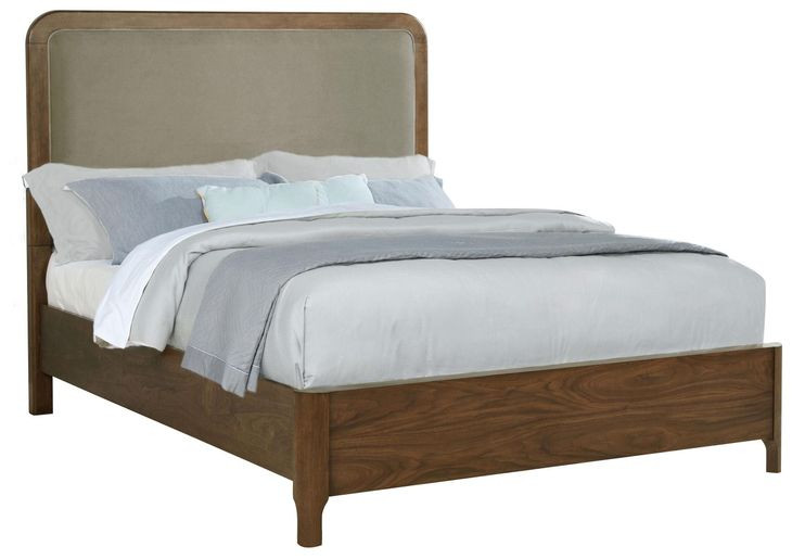 Maderia Walnut Queen Upholstered Panel Bed