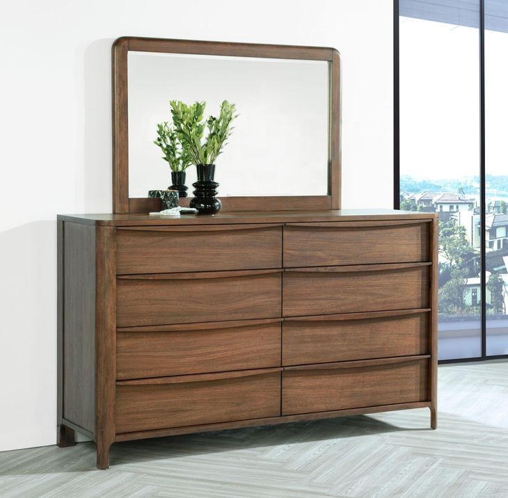 Maderia Walnut 8 Drawer Dresser With Mirror