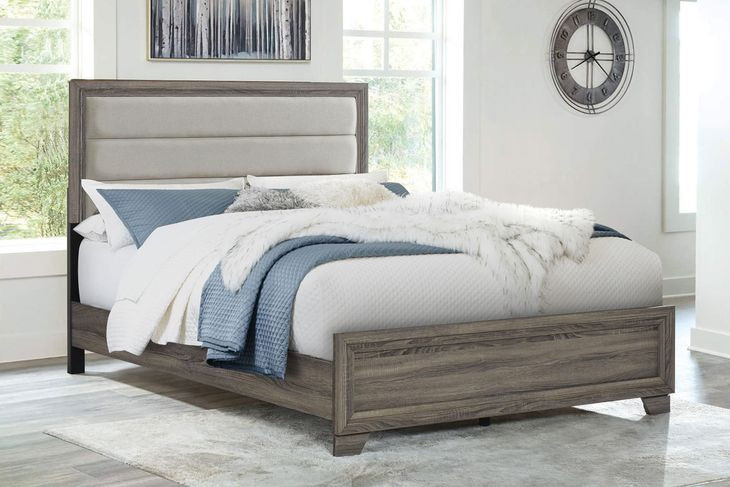 Wright Brown Oak Queen Upholstered Panel Bed