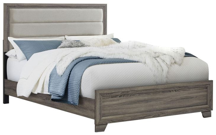 Wright Brown Oak Queen Upholstered Panel Bed