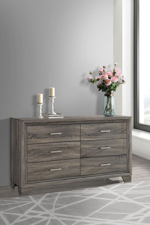 Wright Brown Oak 6 Drawer Dresser
