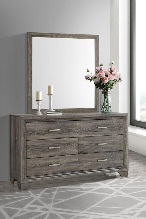 Wright Brown Oak 6 Drawer Dresser With Mirror