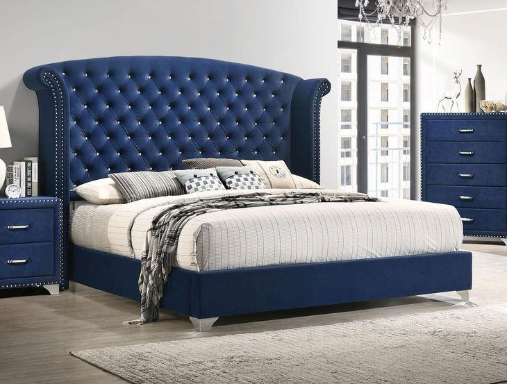 Melody Pacific Blue Queen Upholstered Panel Bed