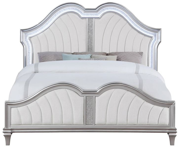 Evangeline Silver And Ivory Tufted King Upholstered Platform Bed