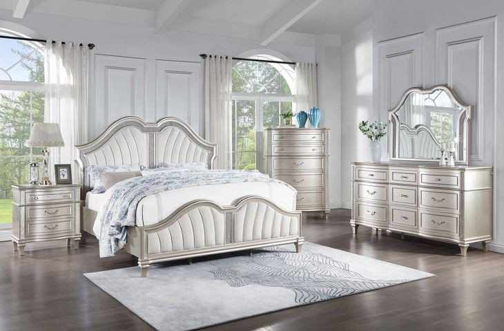 Evangeline Silver And Ivory Tufted King Upholstered Platform Bed