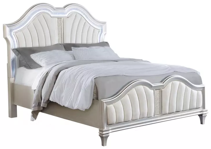Evangeline Silver And Ivory Tufted Queen Upholstered Platform Bed