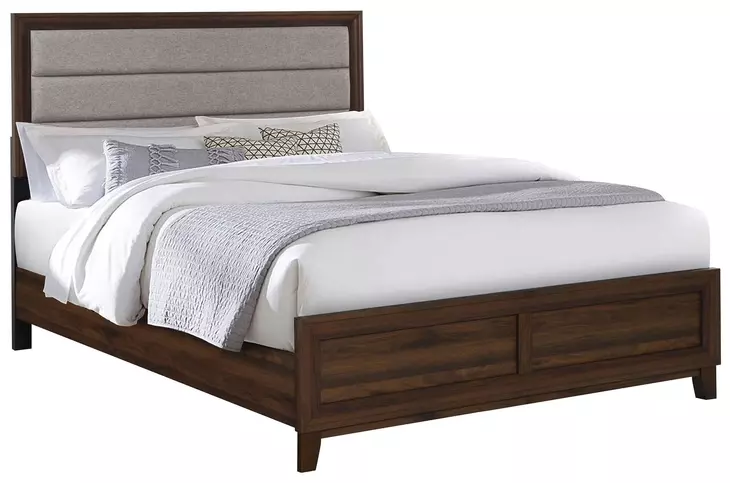 Welsley Walnut Queen Upholstered Panel Bed