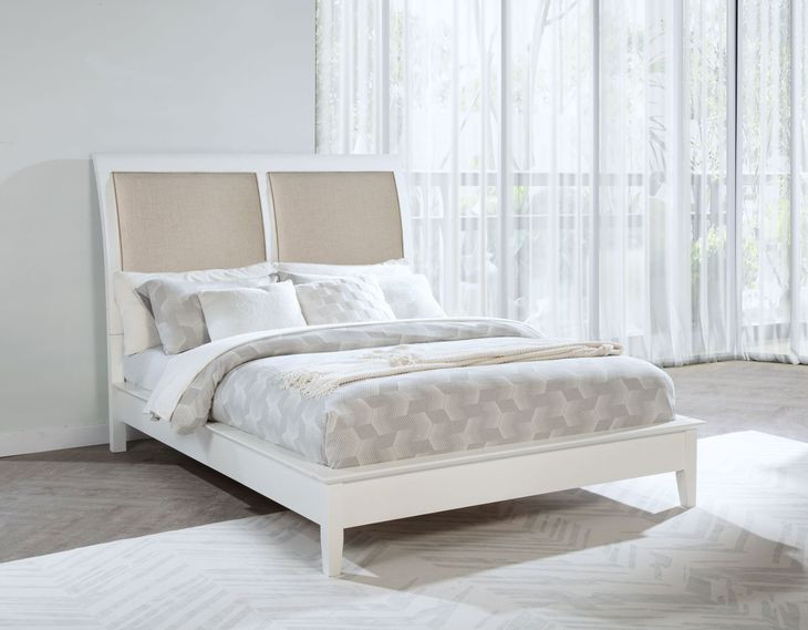 Bexhill White and Tan California King Upholstered Panel Bed