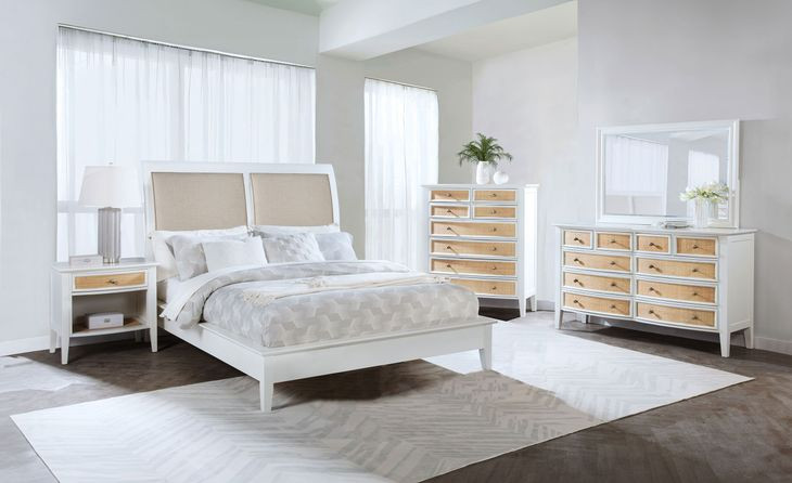 Bexhill White and Tan California King Upholstered Panel Bed