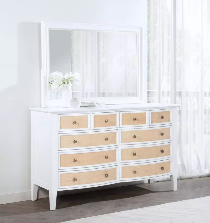 Bexhill White 10 Drawer Dresser With Mirror