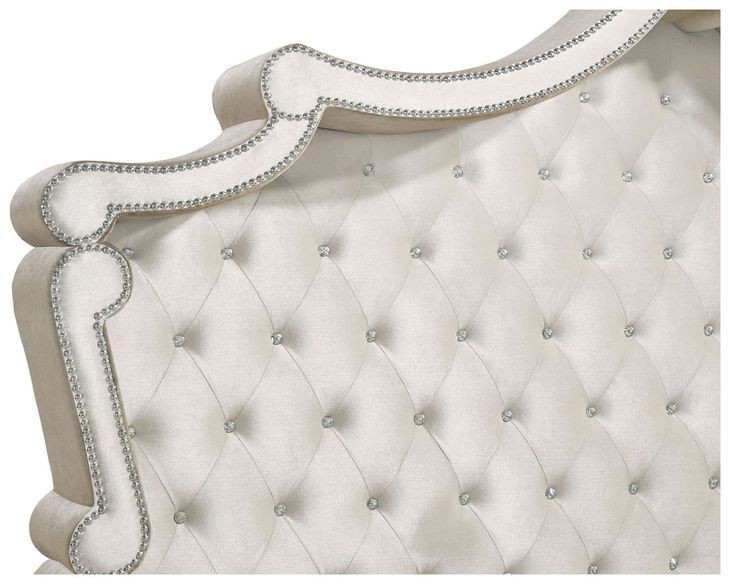 Antonella Ivory California King Upholstered Panel Bed with Nailhead Trim