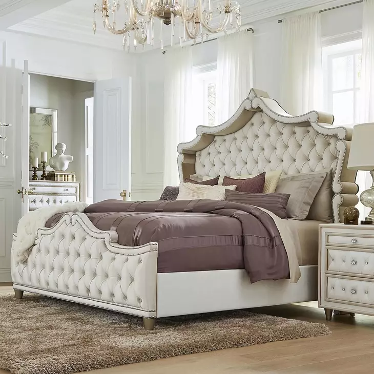 Antonella Ivory And Camel Queen Upholstered Panel Bed