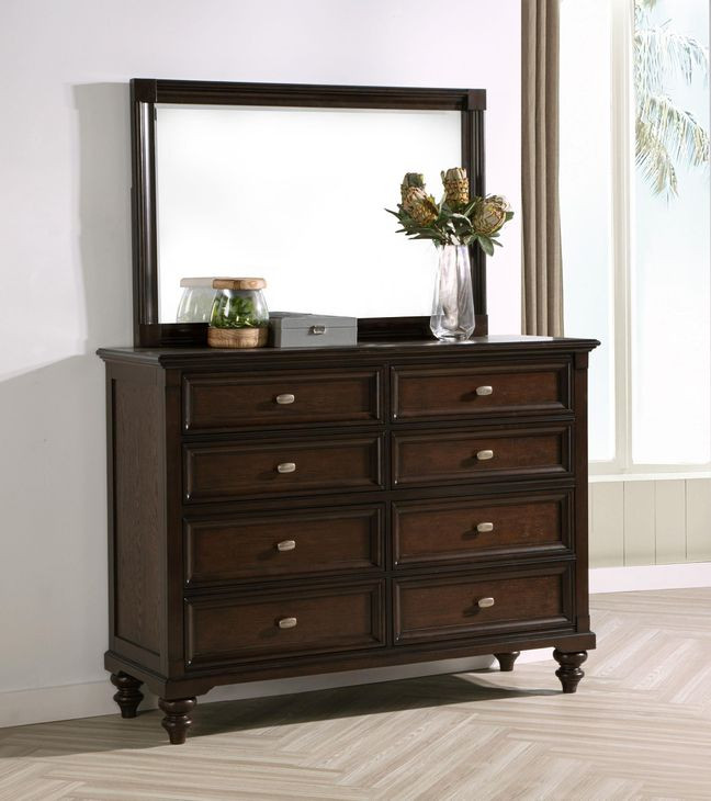 Andover Dark Oak 8 Drawer Dresser With Mirror