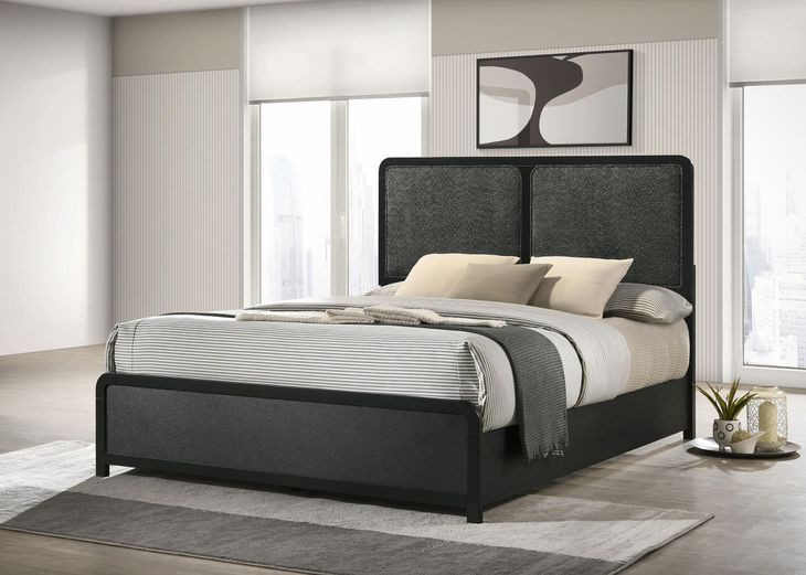 Cavelle Black King Upholstered Panel Bed