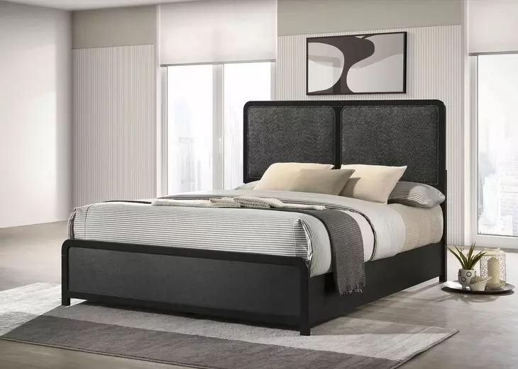 Cavelle Black Queen Upholstered Panel Bed