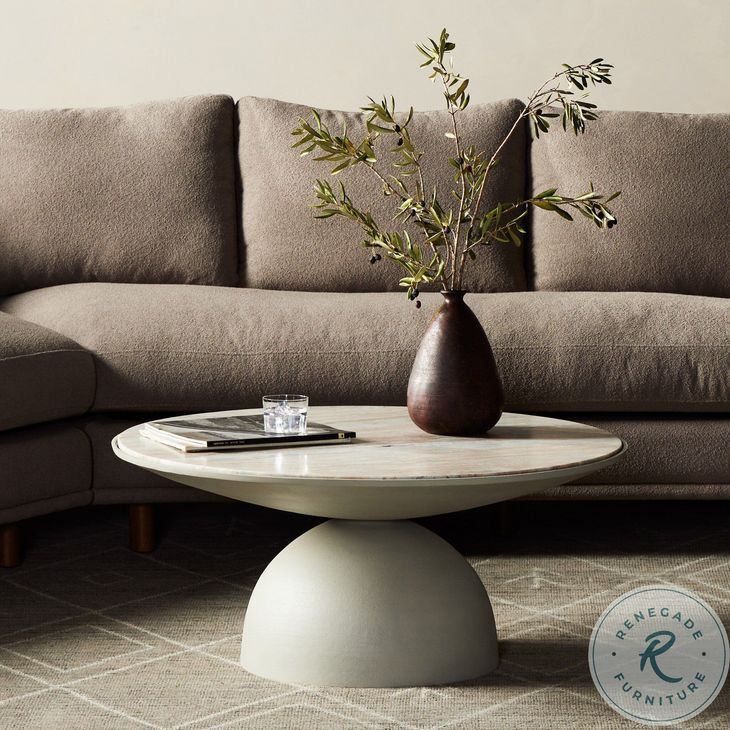 Corbett Creamy Taupe Marble Small Round Coffee Table
