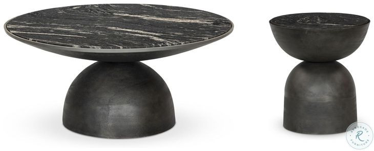 Corbett Polished Black Marble Small Round Occassional Table Set
