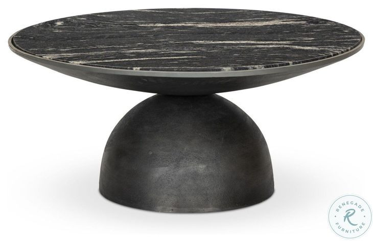 Corbett Polished Black Marble Small Round Coffee Table
