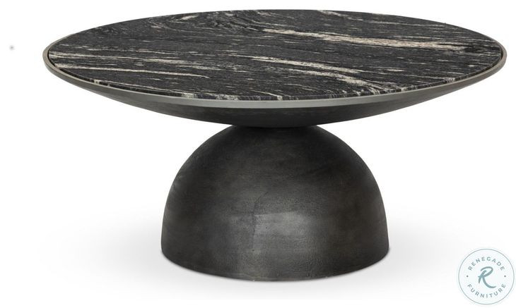 Corbett Polished Black Marble Small Round Coffee Table