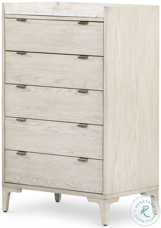 Viggo Italian White Marble And Vintage White Oak Tall Dresser from Four ...