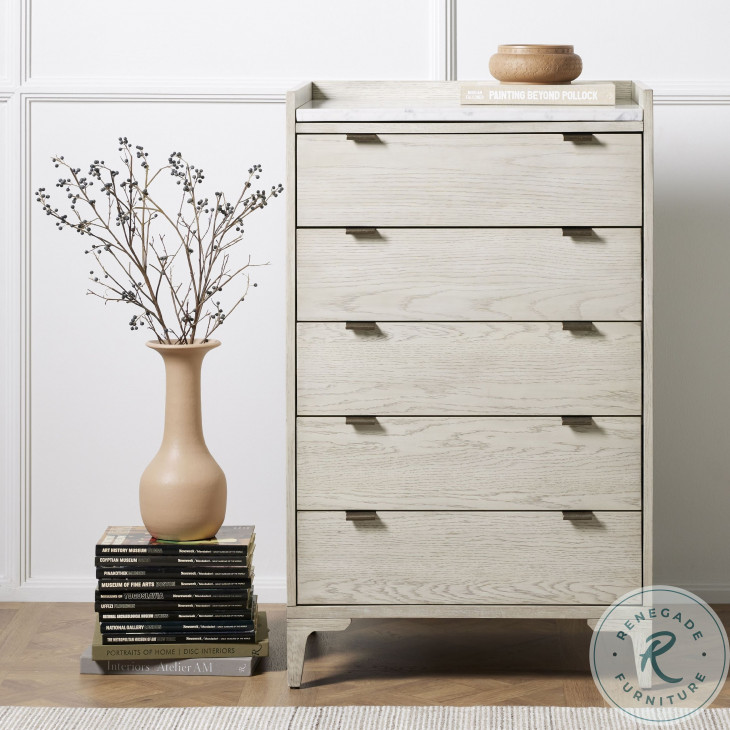 Viggo Italian White Marble And Vintage White Oak Tall Dresser from Four ...