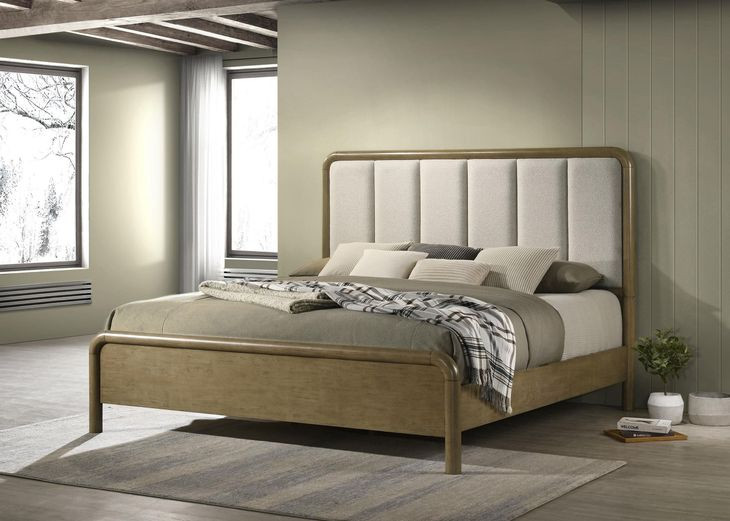 Amsbury Nutmeg Queen Upholstered Panel Bed