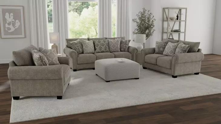 Barrett Stone Upholstered Square Cocktail Ottoman