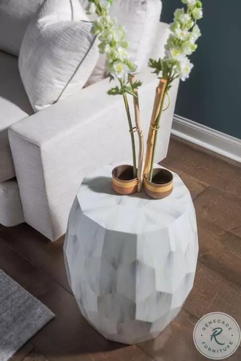 Signature Designs White And Gray Bone Bello Faceted Drum Table