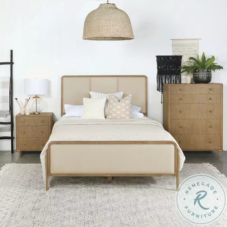 Arini Cream and Sand Wash King Upholstered Panel Bed
