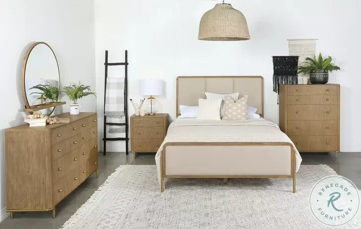 Arini Cream and Sand Wash King Upholstered Panel Bed