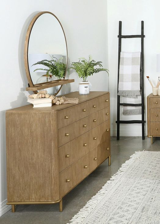 Arini Sand Wash 8 Drawer Dresser with Mirror