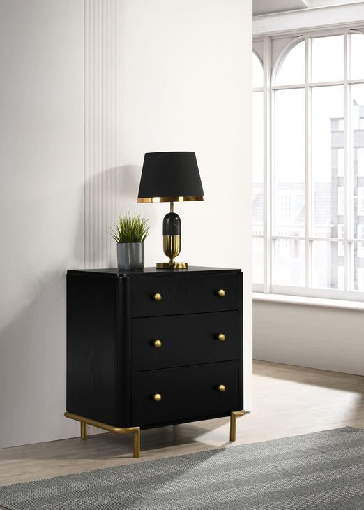 Arini Black 3 Drawer Nightstand
