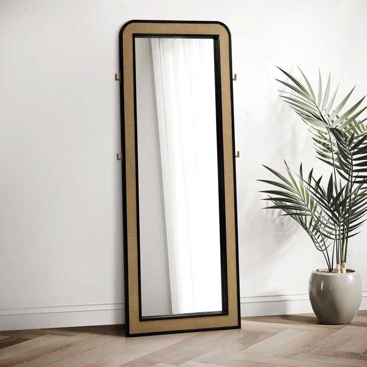 Arini Black Cane Weave Full Length Standing Floor Mirror