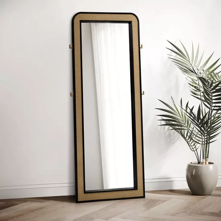 Arini Black Cane Weave Full Length Standing Floor Mirror