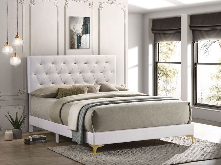 Kendall White California King Upholstered Panel Bed