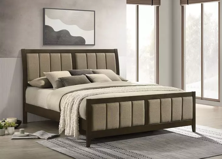 Wilkes Brown California King Upholstered Panel Bed